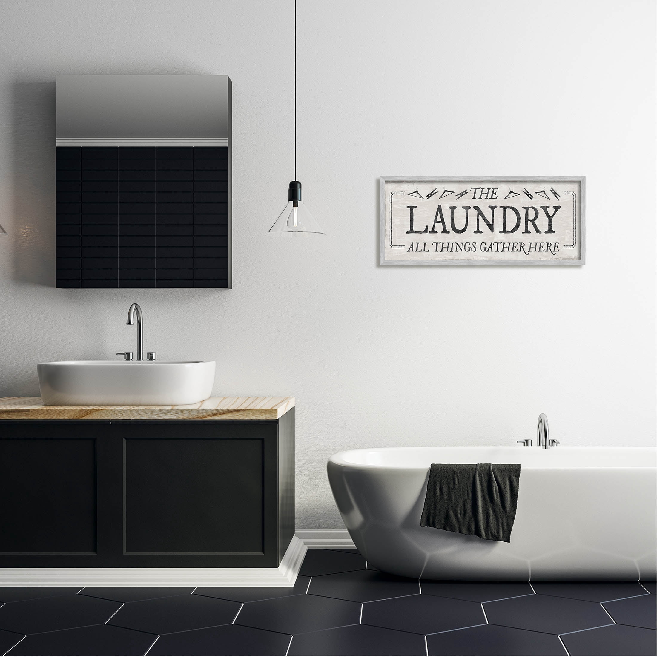 Laundry All Things Gather Here Phrase Typography Graphic Art Gray Framed Art Print Wall Art
