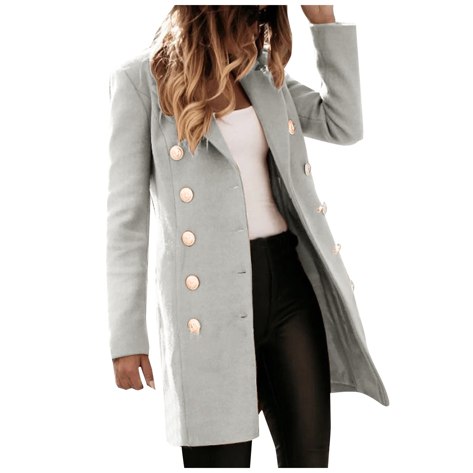 nsendm Womens Coat Adult Female Clothes Fleece Jacket Coat Women s Slim Overcoat Faux Wool Thin Double Breasted Coat Trench Jacket Classic Long Running Grey Size L Walmart