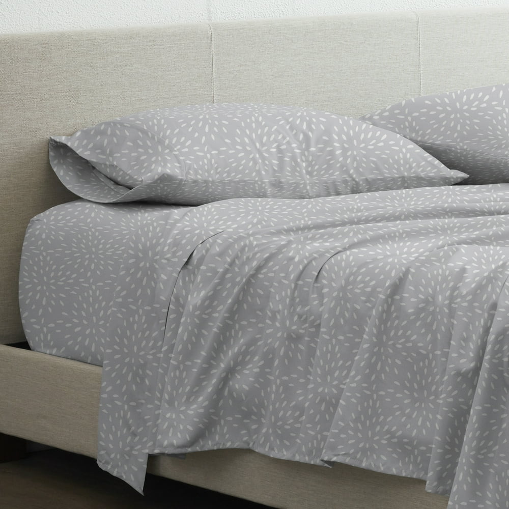 Made Supply Co. 4 Piece Hypoallergenic Deep Pocket Sheet Set, Light Gray Print Queen Walmart