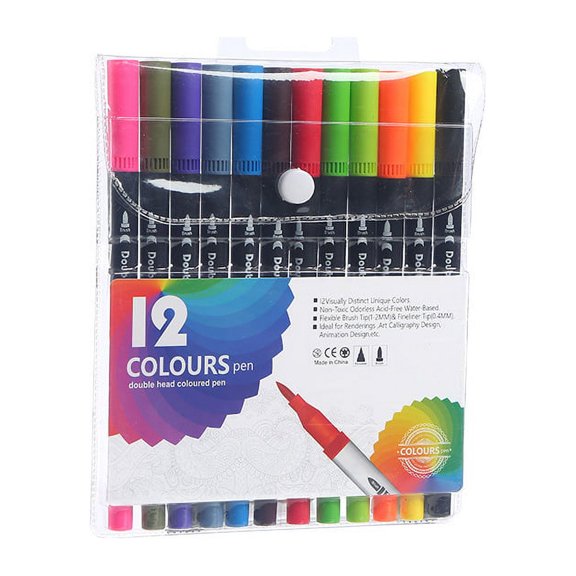 Nvzi Dual Tip Brush pen, Watercolor Pen Set, 12 Color Double Ended Painting Pen, Water Based Highlighter, Used for Outline, Drawing, Calligraphy and Coloring Books.