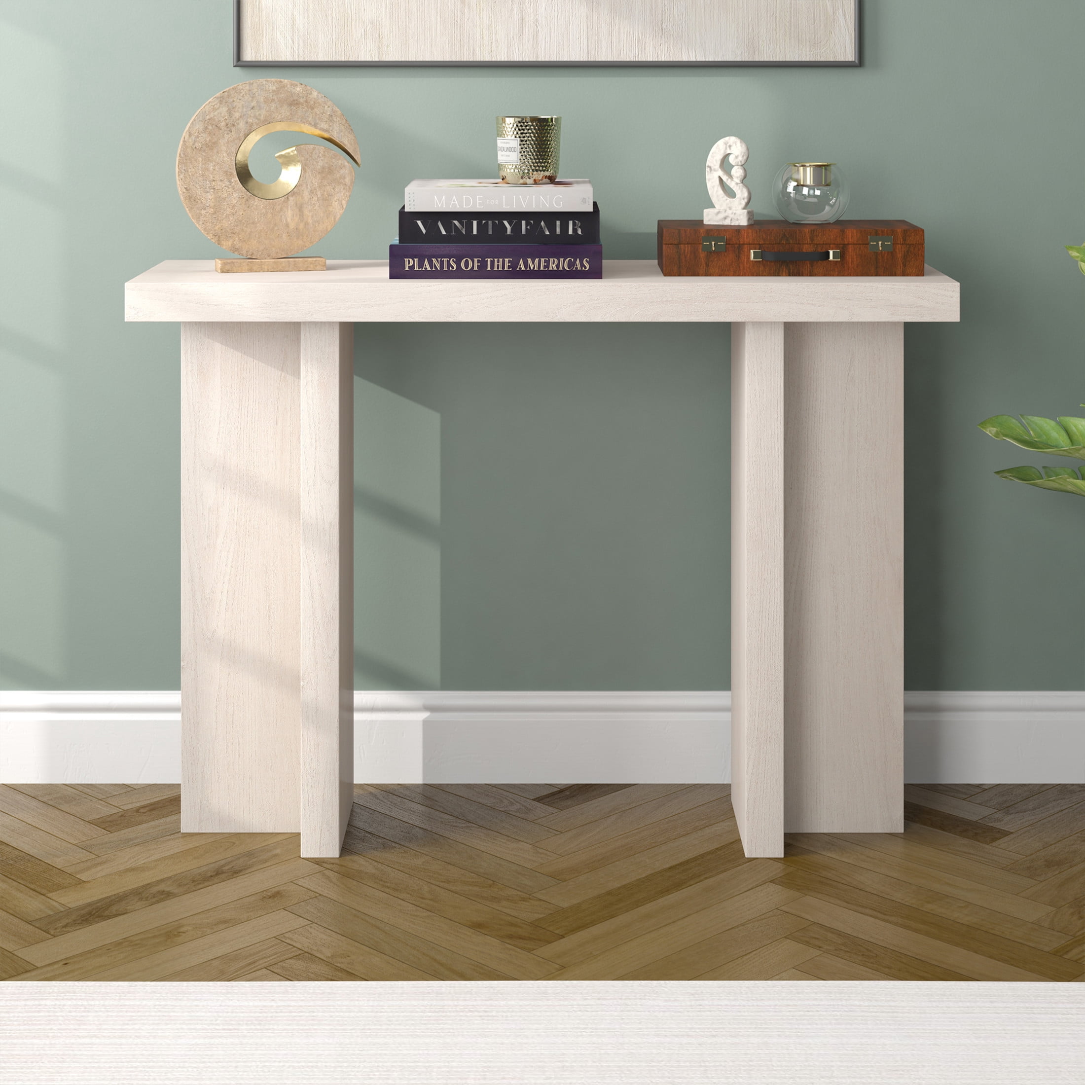 Evelyn&Zoe Adjustable Medium Density Fiberboard Console Table, Alder White