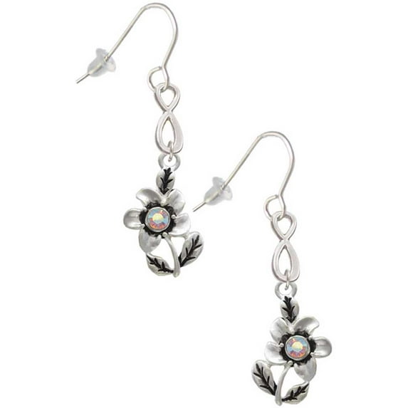 Delight Jewelry Silvertone Flower with AB Crystal Silver tone Infinity French Earrings