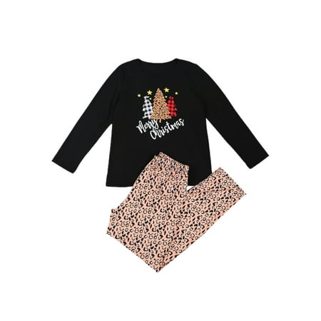

Lieserram Family Matching Pajamas for Christmas Dad Mom Kid Baby and Pet Cartoon Printed Leopard Sleepwear Homewear Sets