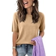 thumbnail image 6 of Women's Tops Dressy Casual Summer Crewneck Short Sleeve Sweaters Knit Solid Trendy Hollow Out Shirts Blouses Gold 2XL, 6 of 7