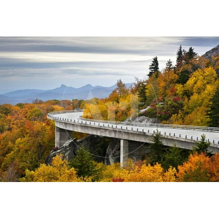 Blue Ridge Parkway Autumn Linn Cove Viaduct Fall Foliage Mountains Print Wall Art By