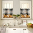 thumbnail image 2 of Kitchen Curtains Tiers, Thanksgiving Hello Pumpkin Autumn Maple Leaf Wood Grain Black and White Plaid Rod Pocket Short Window Valance Curtains for Kitchen Cafe Bathroom, 27.5" x 36", 2 Panels, 2 of 5