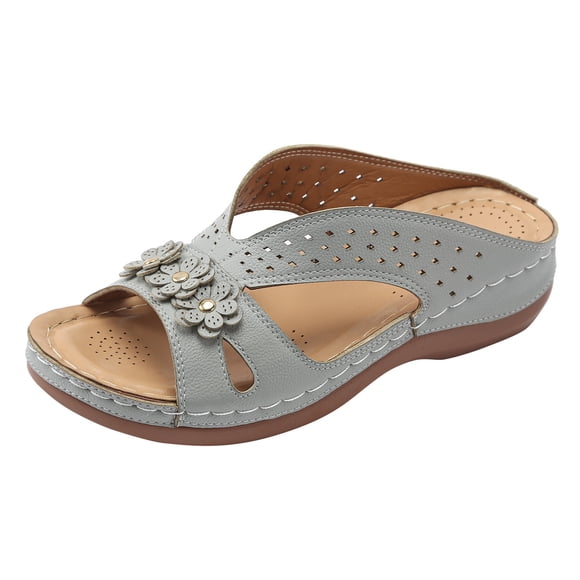 Kcodviy Women's Summer Leather Flower Mukluks Slippers for Women Openwork Slippers Outdoor Beach Womens Slipper Socks with Grippers on Bottom Slippers