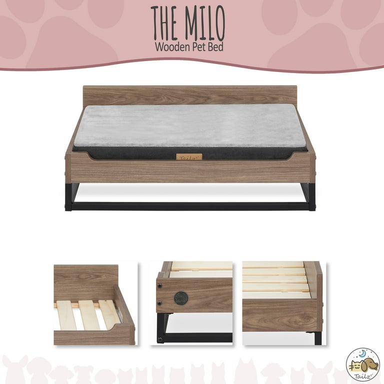 TailZzz Milo Wooden Pet Bed with Mattress | Small to Medium