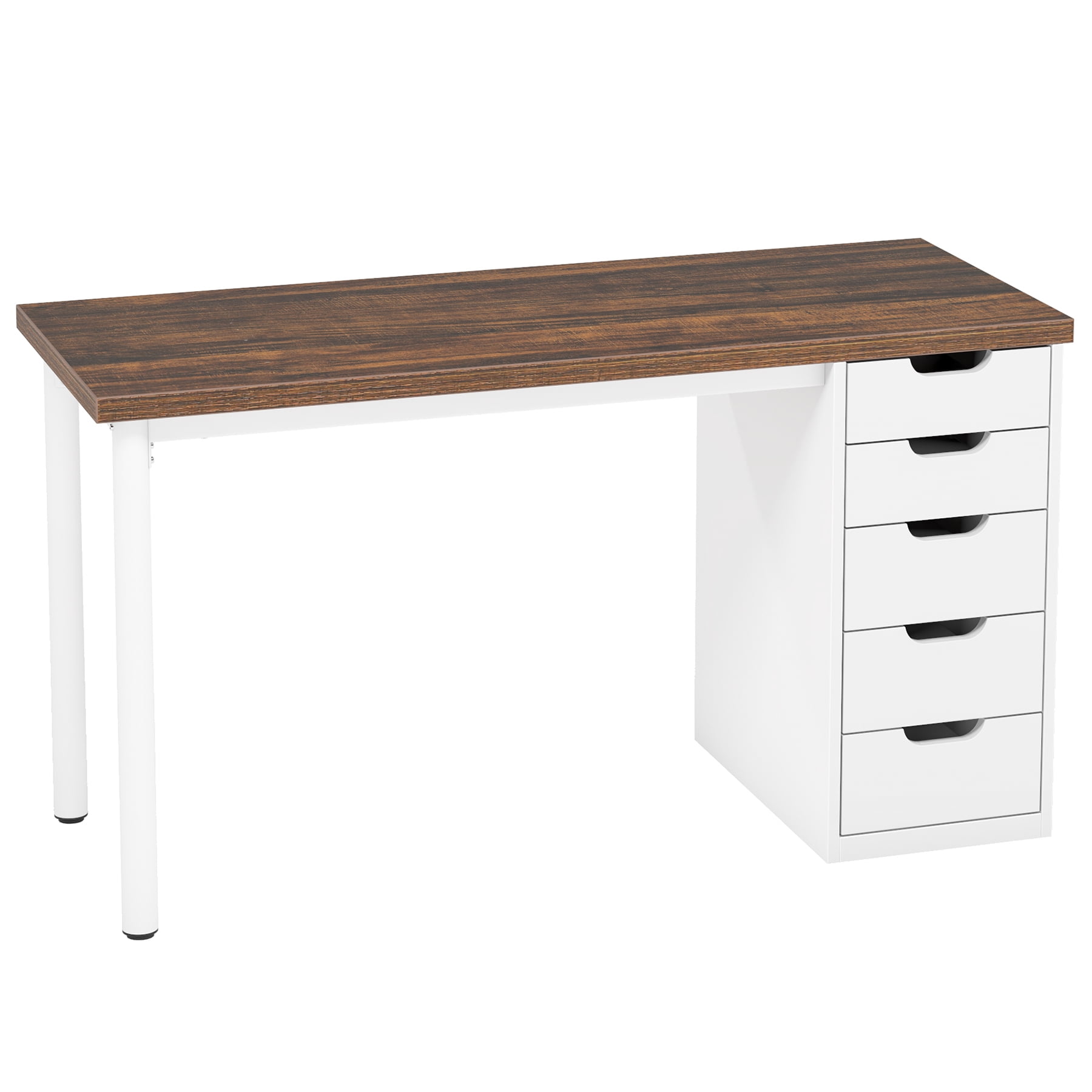 Fnova 47.24" Computer Desk with 5 Drawers, Reversible File Cabinet, Writing Workstation for Home Office Bedroom Study Makeup Vanity Desk Furniture