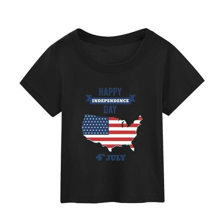 

Dr.Eam Toddler Boys Girls Tees T-Shirts Summer Independence Day Map Printing Short Sleeved Top Worn Over Fashion Tops Casual Soft Dailywear Black 1 Y-2 Y