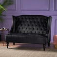 thumbnail image 2 of GDF Studio Merel Modern Glam Velvet Tufted Wingback Loveseat, Black and Dark Brown, 2 of 10