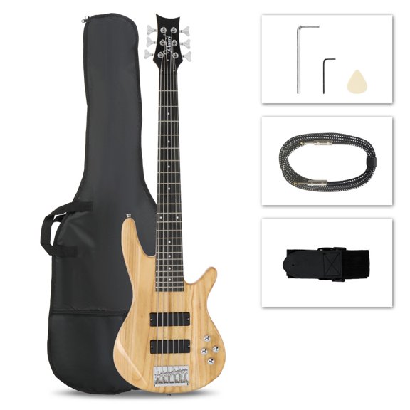 6 String Electric Bass Guitars, Beginner Bass Guitar with Professional H-H Pickup, Carry Strap and Bag (Burlywood Color)