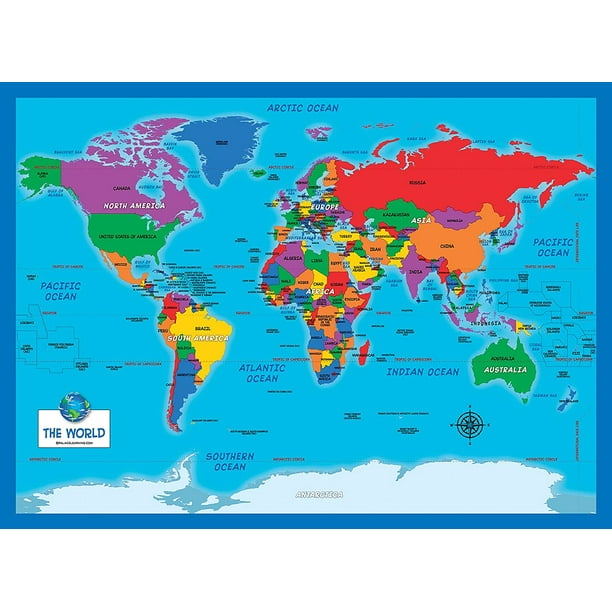 Laminated World Map - 18 x 29 - Wall Chart Map of the World - Made in the  USA