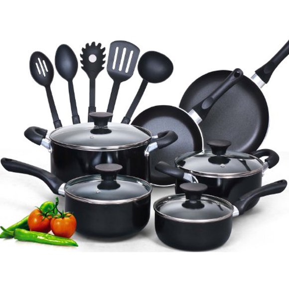 Cook N Home 15-Piece Nonstick Stay Cool Handle Cookware Set, Black