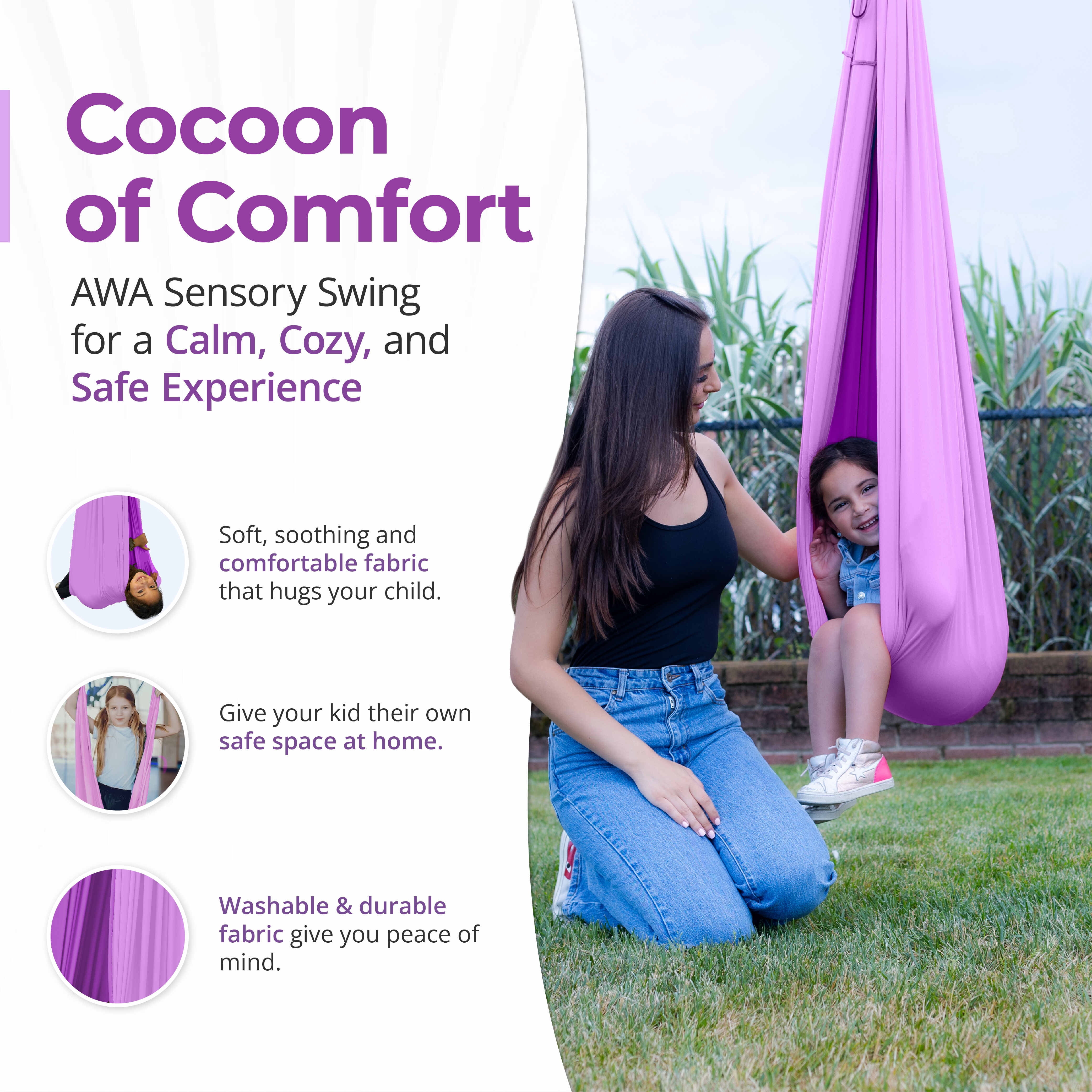 American Wellness Authority Sensory Swing Indoor for Kids & Adults with Special Needs Indoor Swing for Kids & Adults with Autism, ADHD, and Sensory Processing Challenges (Includes Hardware)