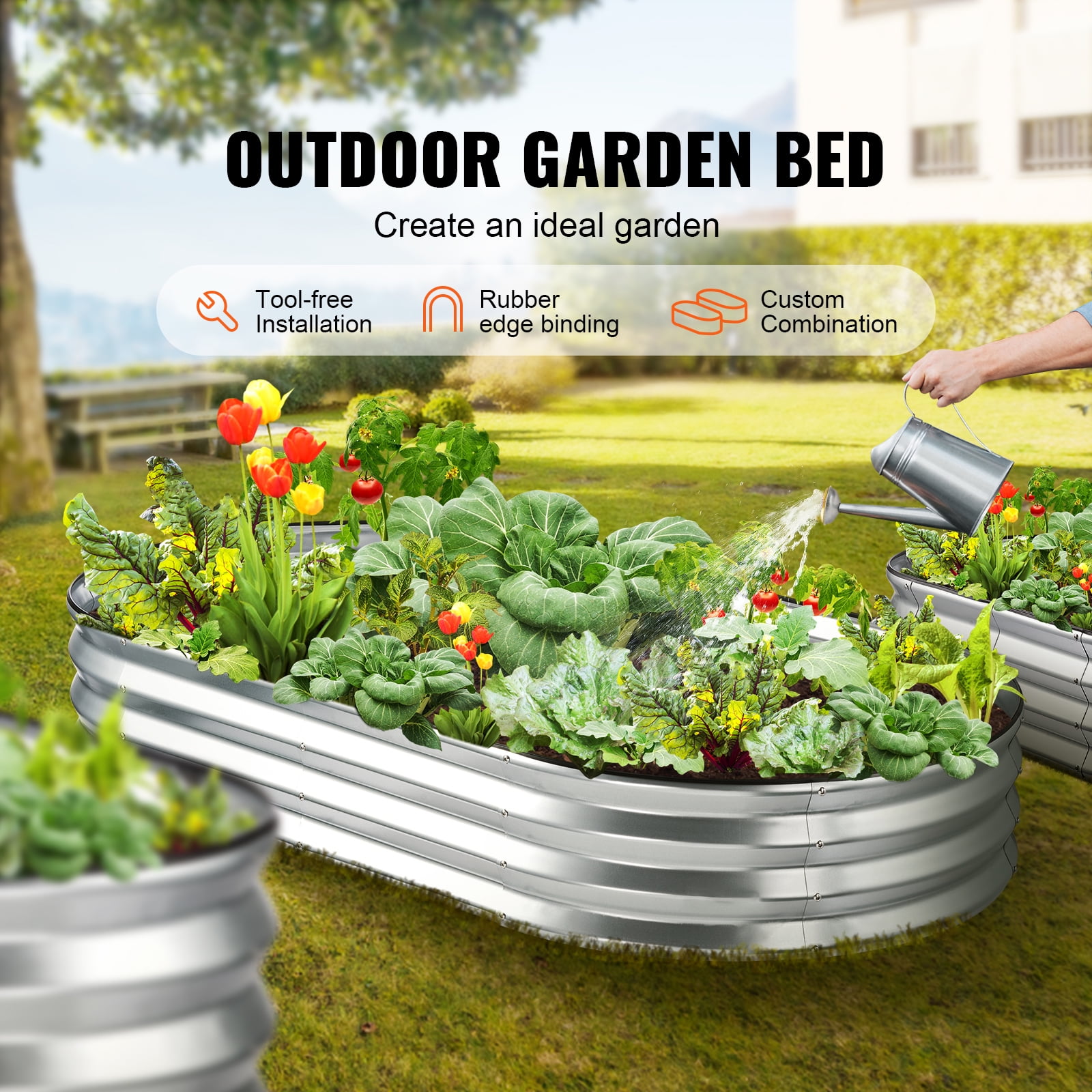 VEVOR Raised Garden Bed, 6 x 3 x 1 ft Galvanized Metal Planter Box, Outdoor Planting Boxes with Open Base Water-proof and Corrosion-proof to Withstand A Variety of Outdoor Weather Conditions