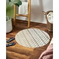 thumbnail image 4 of 16X16 Area Rug, Cream Color, Bed, Living Room, Round Carpet, Geometric Wool, Hand Tufted Rugs, 4 of 6