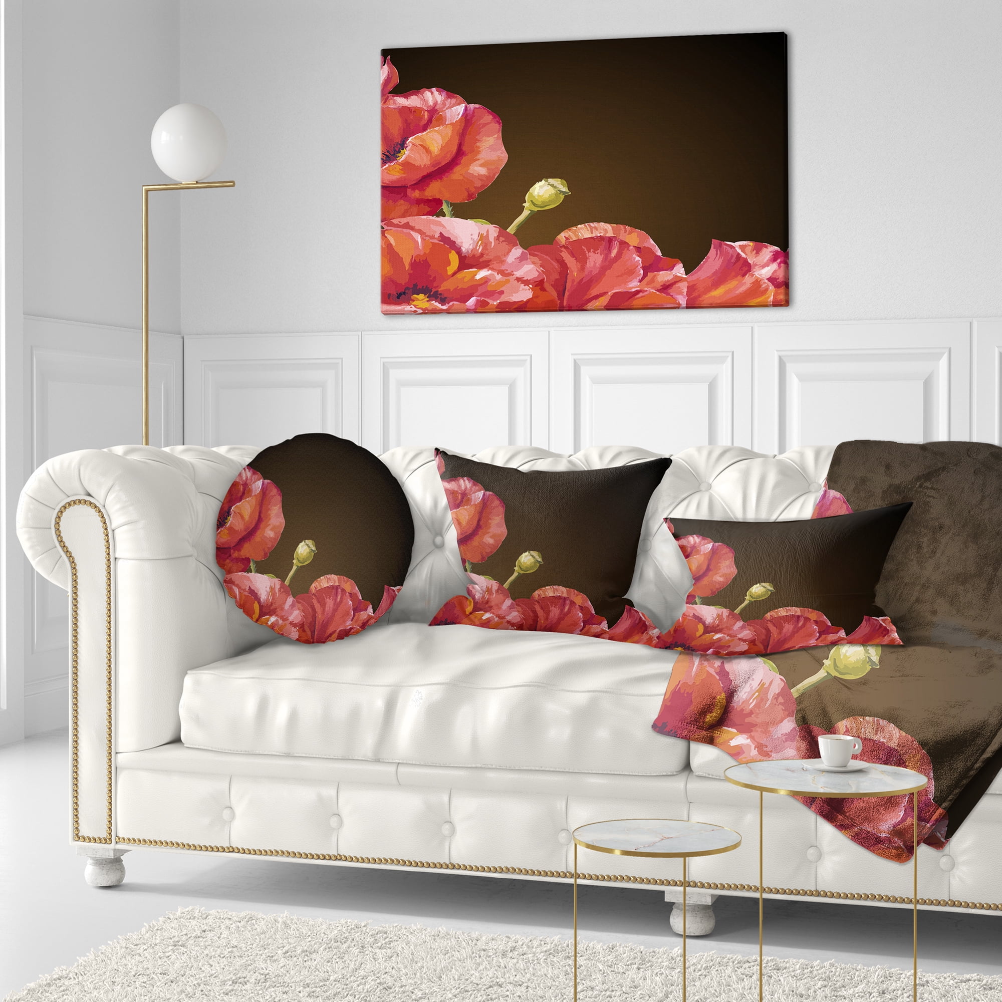 Designart Poppy Flowers Vector Art - Floral Throw Pillow - 12x20