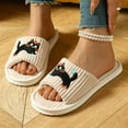 thumbnail image 2 of QINGFSAP Womens Cozy Plush Open Toe Slippers Embroidered Cat Design Non Skid Flat Sole Winter House Slippers, 2 of 9