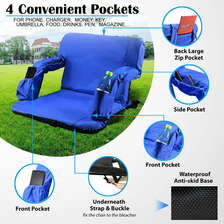 Sheenive Stadium Seats for Bleachers with Back Support, Bleacher Seats with  Backs and Cushion Wide, Portable Folding Padded Comfort Stadium Chair with