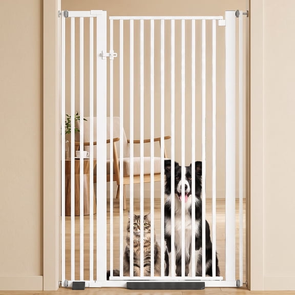 55" Extra Tall Pet Gate for Cats/Dogs, 32.68"-38.19" Extra Wide, 1.18"-1.57" Ultra Narrow Gap for Cat Dog Children, Pressure Mounted No-Drilling Safety Dog Gate for Doorways, Stairs, Kitchens