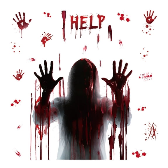Halloween Decorations, Bloody Handprint Window Clings 40x30cm Set of 2, Horror Stain Decals Reusable Stickers, Spooky Bathroom House Party Glass Decor