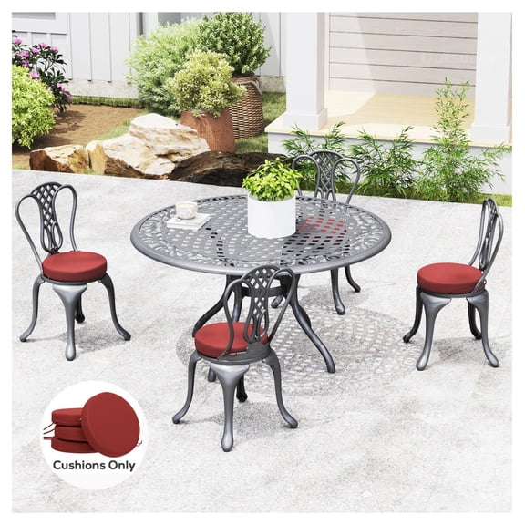 Patio Chair Cushions Set of 4, 15 Inch Round Wine Red Seat Pads - Outdoor Dining Bistro Chair Cushions, Machine Washable, Thick 3 Inch Padding