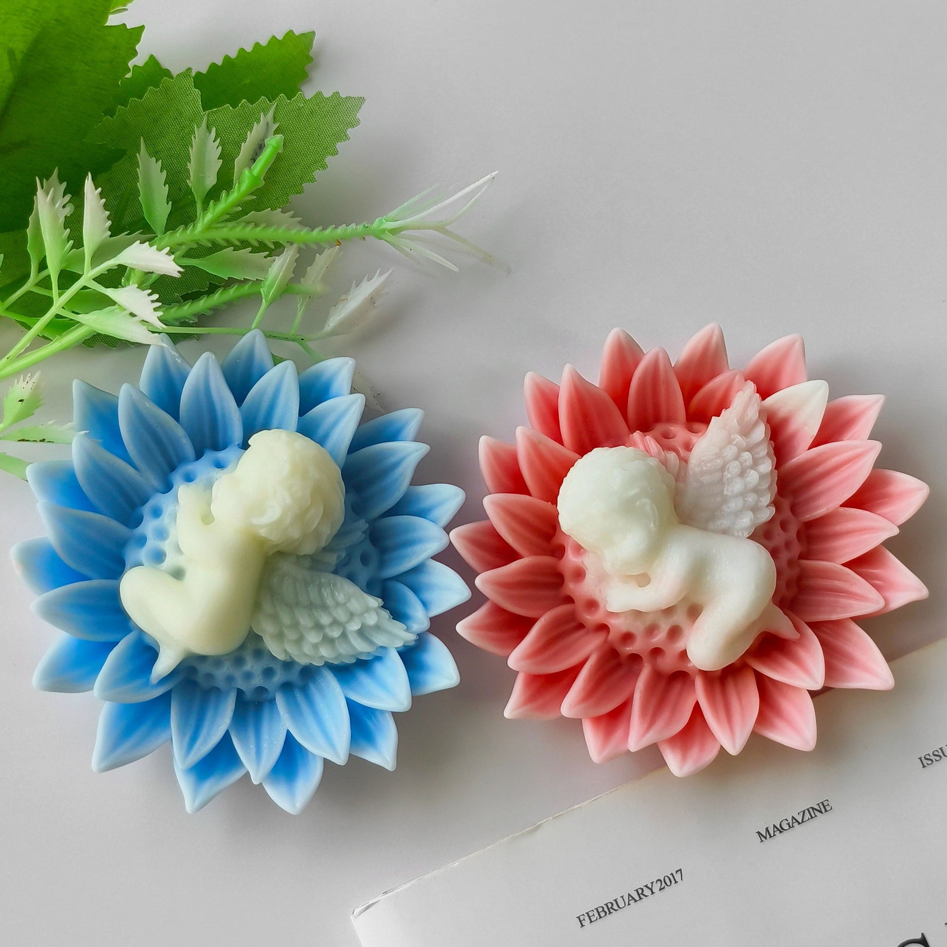 2PCS Flower Candle Molds for Candle Making, 3D Angel Baby in Sunflower Silicone Molds for Soap Making, Resin Casting, Aroma Candle, Wax, Plaster Polymer Clay Home Decor DIY Mother's Gift Baby Shower