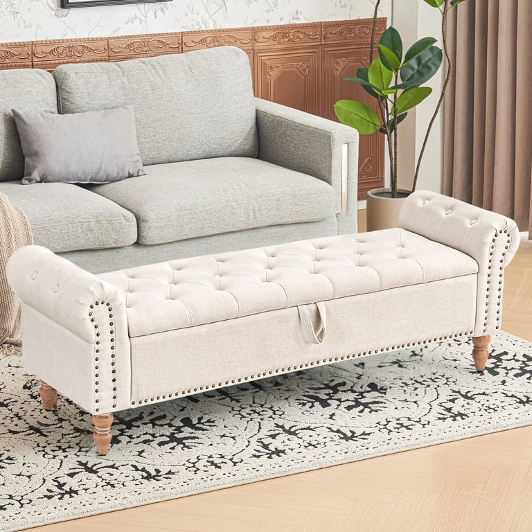 Furniliving 63 In Storage Ottoman Bench, Beige photo 1