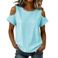 thumbnail image 5 of ClodeEU Women's Cold Shoulder Striped Blouse,Round Neck Short Sleeve T-Shirt for Summer Sky Blue,Women's Plus M, 5 of 8