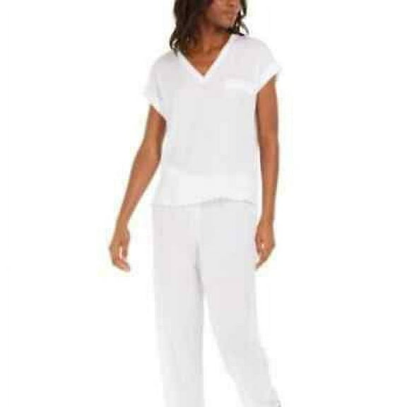 Charter Club Women Textured Scalloped Eyelet Pajama Top Bright White XS, $65 NWT