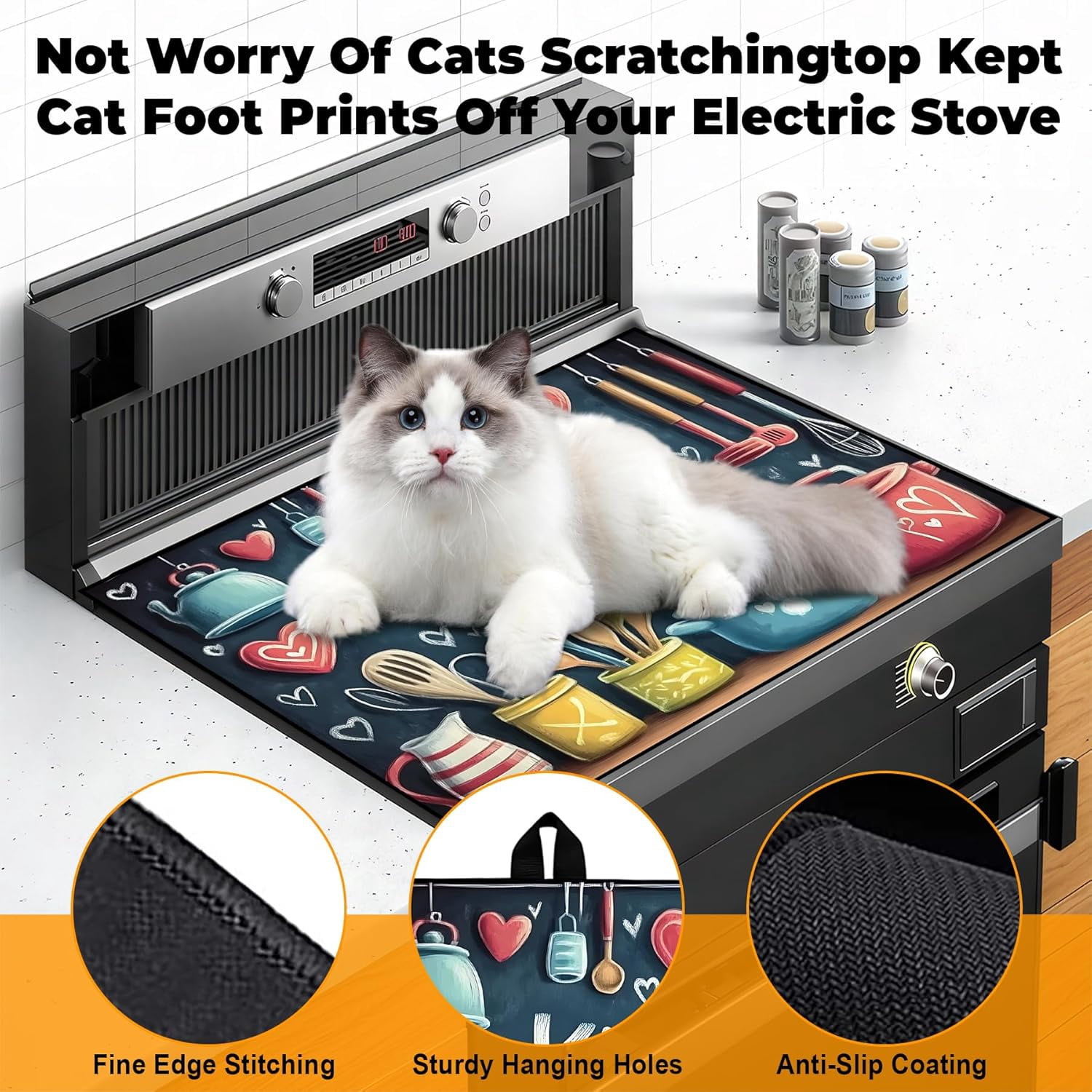 Heat-Resistant Glass Stove Top Cover with Anti-Slip Rubber Coating – Electric Stove Protector, Scratch-Resistant, Counter Space Decor Mat (Kitchen-Blue, 28.5"L x 20.5"W)