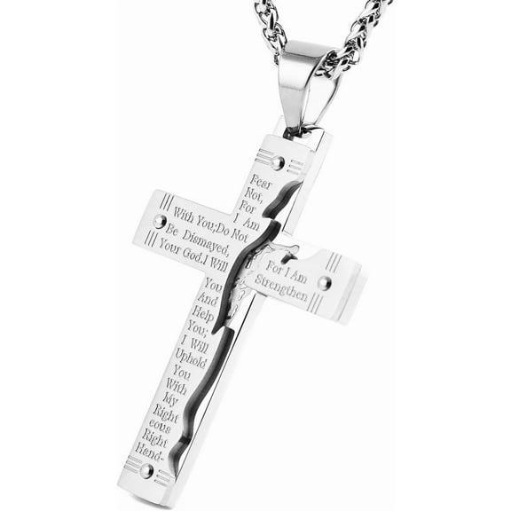Tilga Men's Stainless Steel Jesus Christ Crucifix Cross Lord's Prayer Pendant Necklace