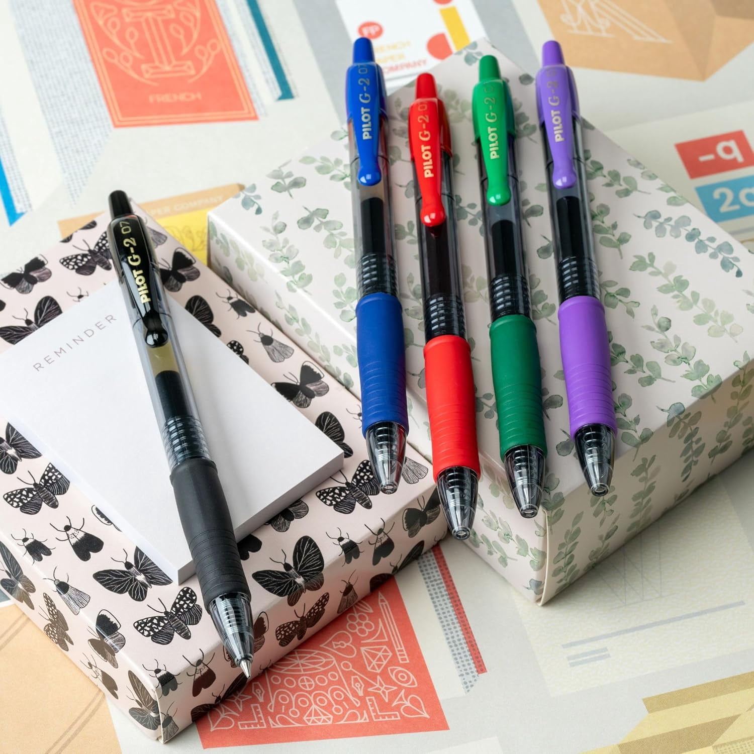 G2 Retr Gel Ink Roller Ball Pen, CR Brl, 8 Asstd Ink Colors, Fine, 8/pk, 3 SETS