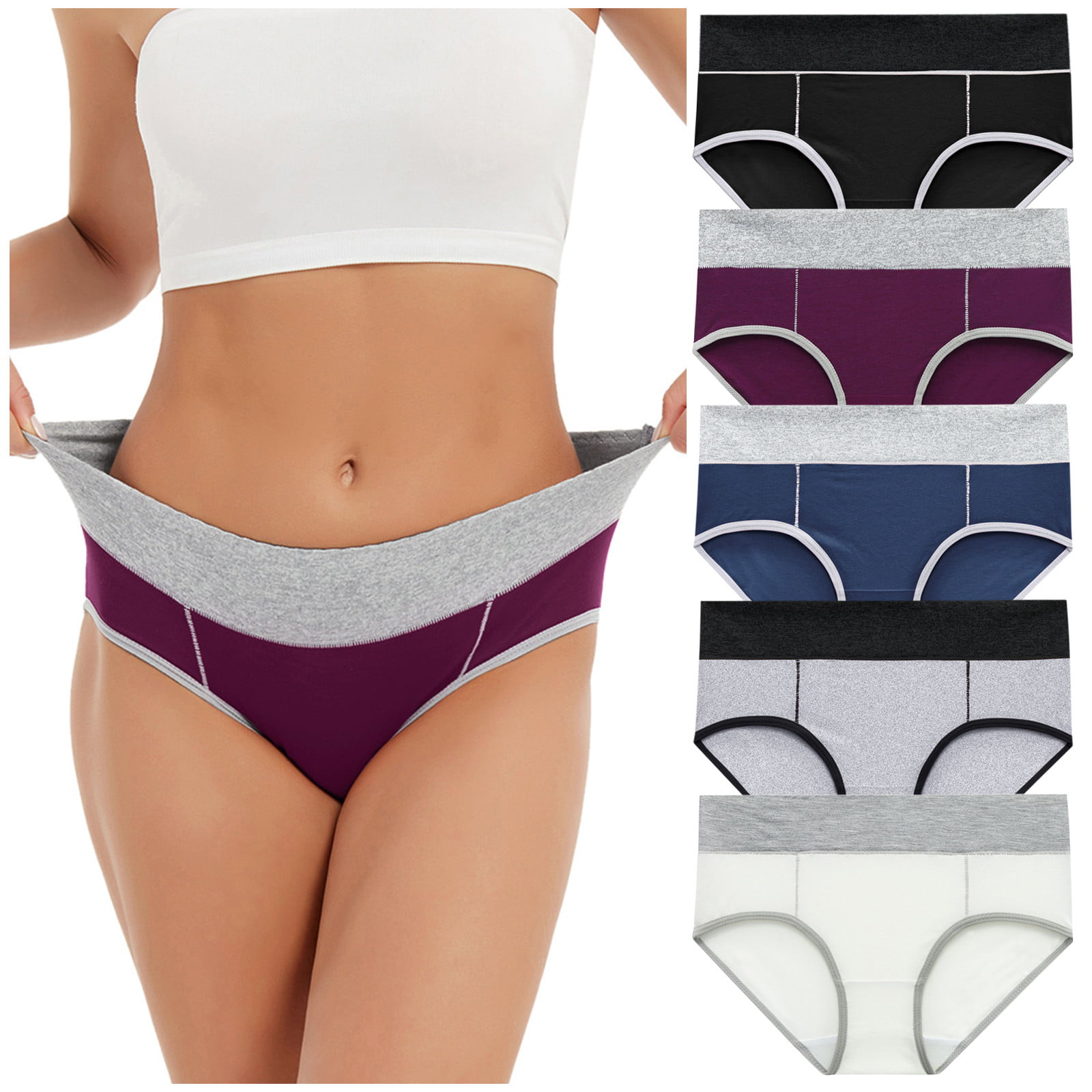 Women'S Hipster Panty 5 Pack High-Rise Briefs Sexy Underwear Solid  Multicolor L 