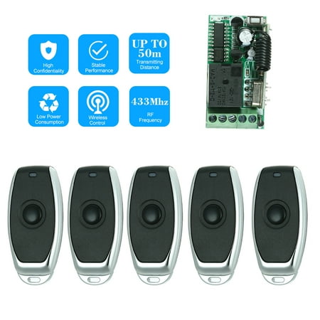 - 433Mhz DC 12V Universal RF Remote Control Switch Relay Receiver Module Mini 1CH Wireless Control Switch + 5PCS RF 433 Mhz Transmitter Remote Controls For Household Appliances Electronic Lock Control 1