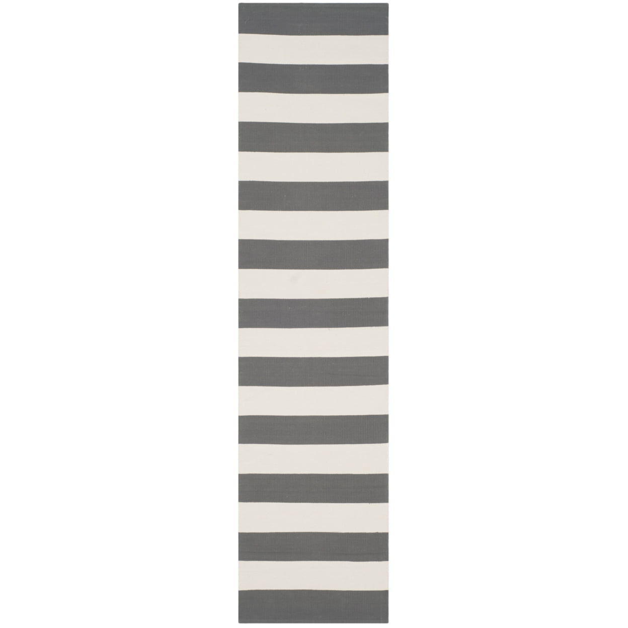 SAFAVIEH Montauk Saranna Striped Cotton Area Rug, Grey/Ivory, 8' x 8' Round
