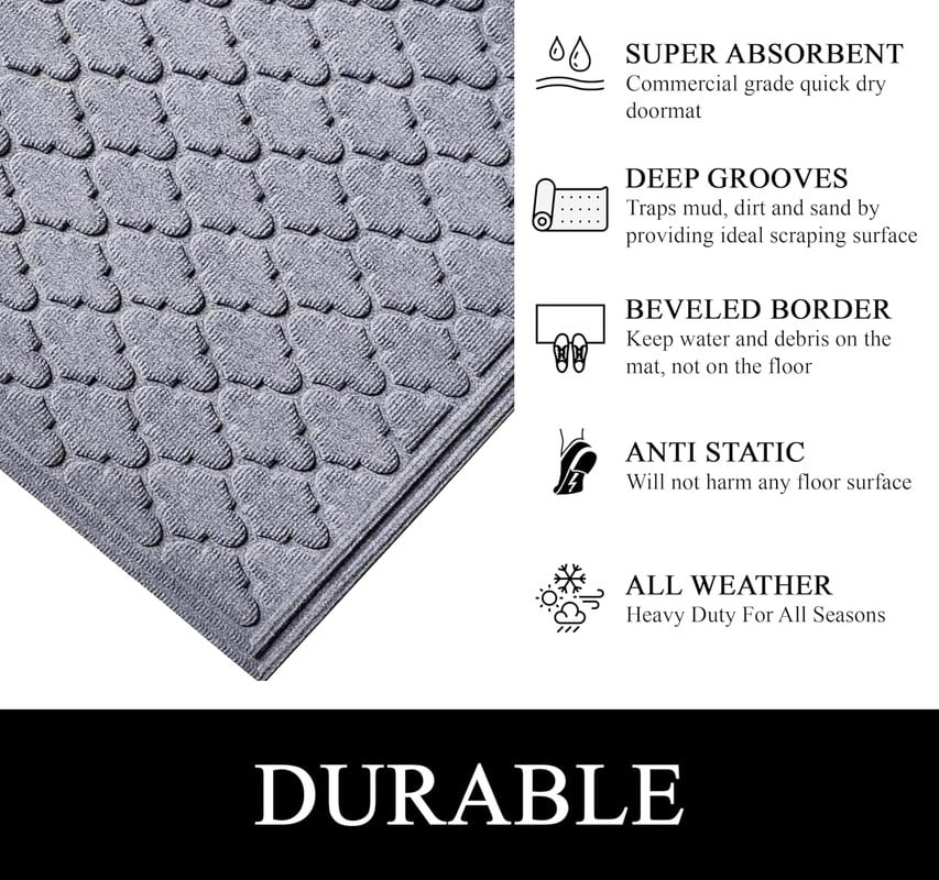 A1HC Indoor Outdoor Mat, Front and Back Entrance Welcome Mats, Front Door Patio Mats 24x36 Inches, Non-Slip Easy Clean Entrance Washable Large Size Doormats, Light Grey