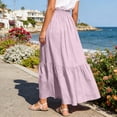 thumbnail image 5 of qolati Womens Maxi Skirt Elastic High Waist Swing Tiered A-line Summer Beach Skirts Flowy Pleated Boho Vacation Long Skirts with Pockets Purple L, 5 of 8