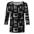 thumbnail image 4 of Womens T Shirts Three Quarter Sleeve Round Neck Butterfly Print Casual Blouse Top Black XXL, 4 of 5