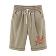 thumbnail image 2 of LOVZFMLL Shorts à Taille Élastique Imprimés avec Cordon de Serrage pour Femmes Kaki L, 2 of 3