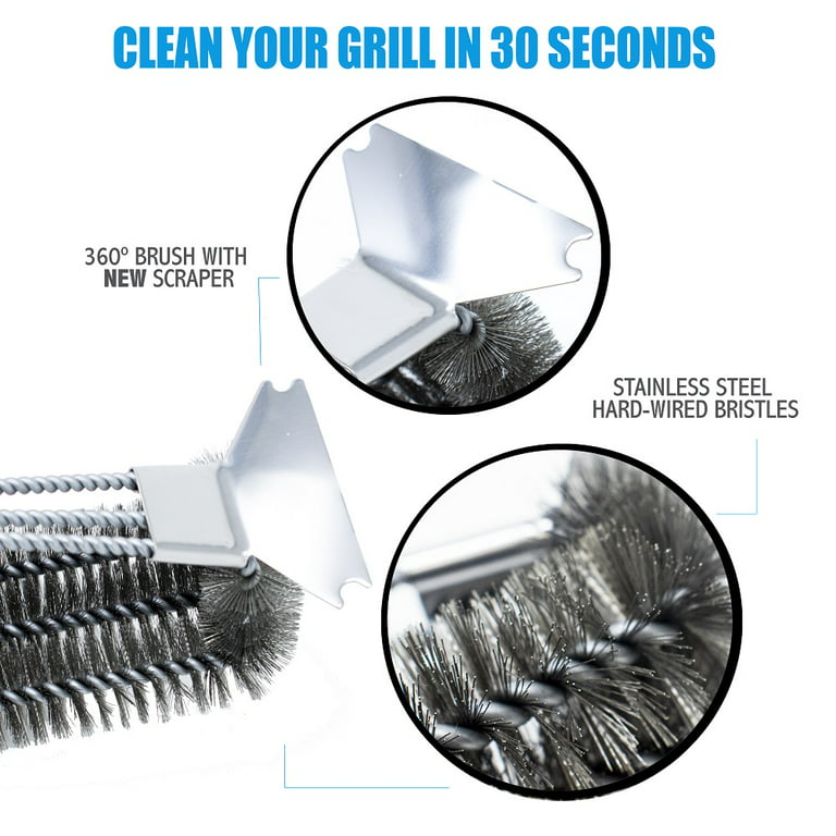 Kona Grill Brush and Scraper - 360 Straight Edge - Compatible with Weber  and Pellet Grill Brands - BBQ Cleaner Fits All Grills, Stainless Steel,  Cast
