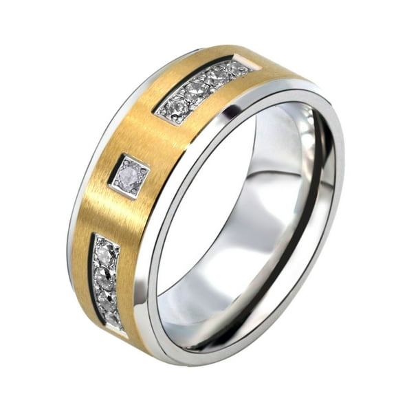GY Yellow Gold Plated AAA CZ Matte 8mm Titanium Steel Ring for Men Wedding Band Man Ring