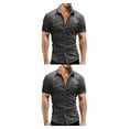 thumbnail image 3 of Qarigey Camisa de mezclilla de verano para hombre, pantalones vaqueros elásticos suaves y delgados, cierre de botón de manga corta, camiseta Gris claro SG 2Conjunto, 3 of 6
