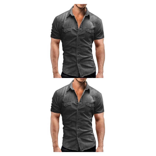 Camisa de mezclilla Minnieouse para hombre Camiseta de vaquero de manga corta elástica ligera delgada Gris claro 3XL