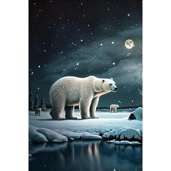 300 Pieces Puzzle for Adult - Polar Bear Winter Night Wooden Jigsaw Puzzles Challenging Educational Fun Toys for Family Creative Gift