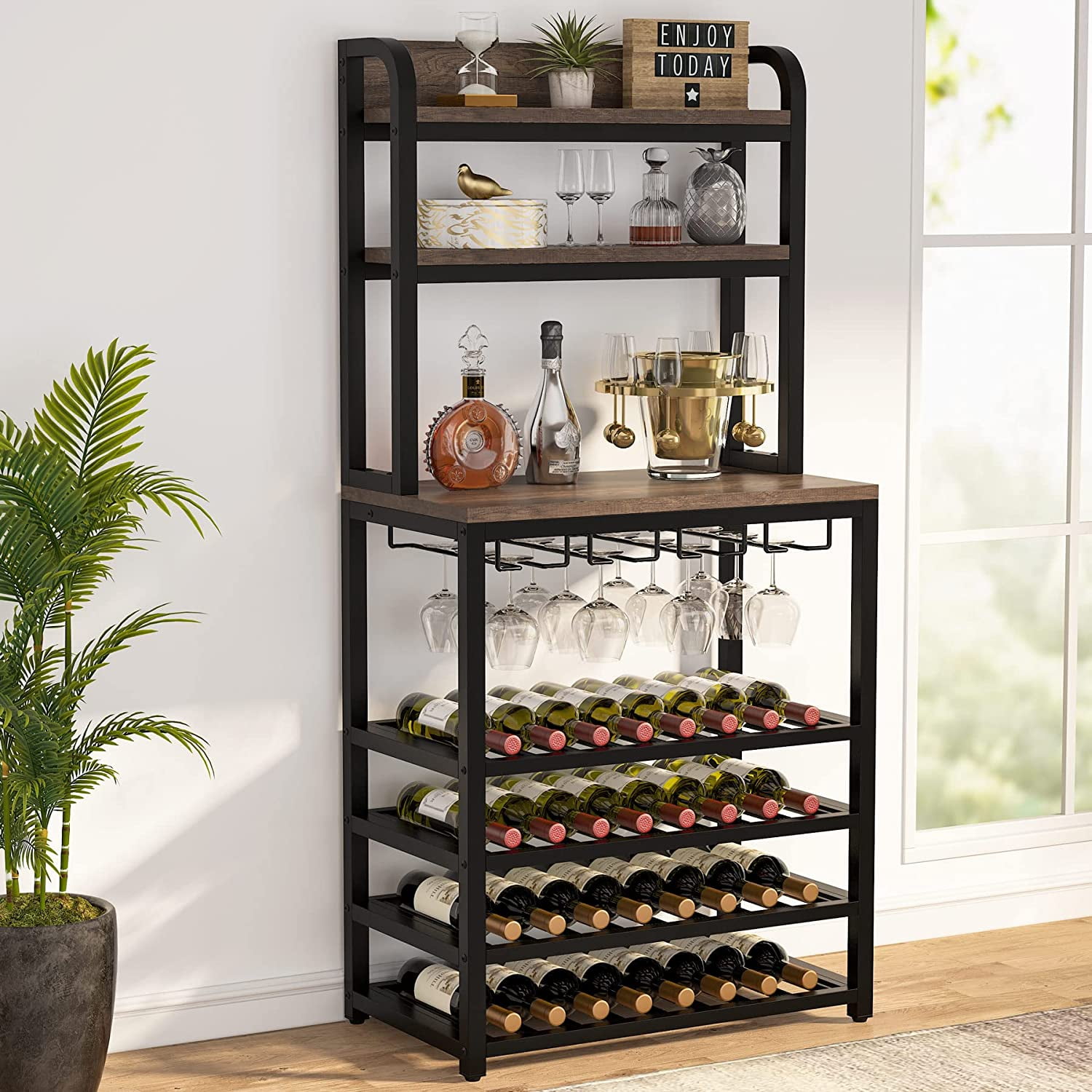 Wine Storage for Pantry or Bar Countertop Compact Black Metal Racks for Wine Bottles Modern Shelf Cabinet Gray Copper Wine Rack Bottle Holder 
