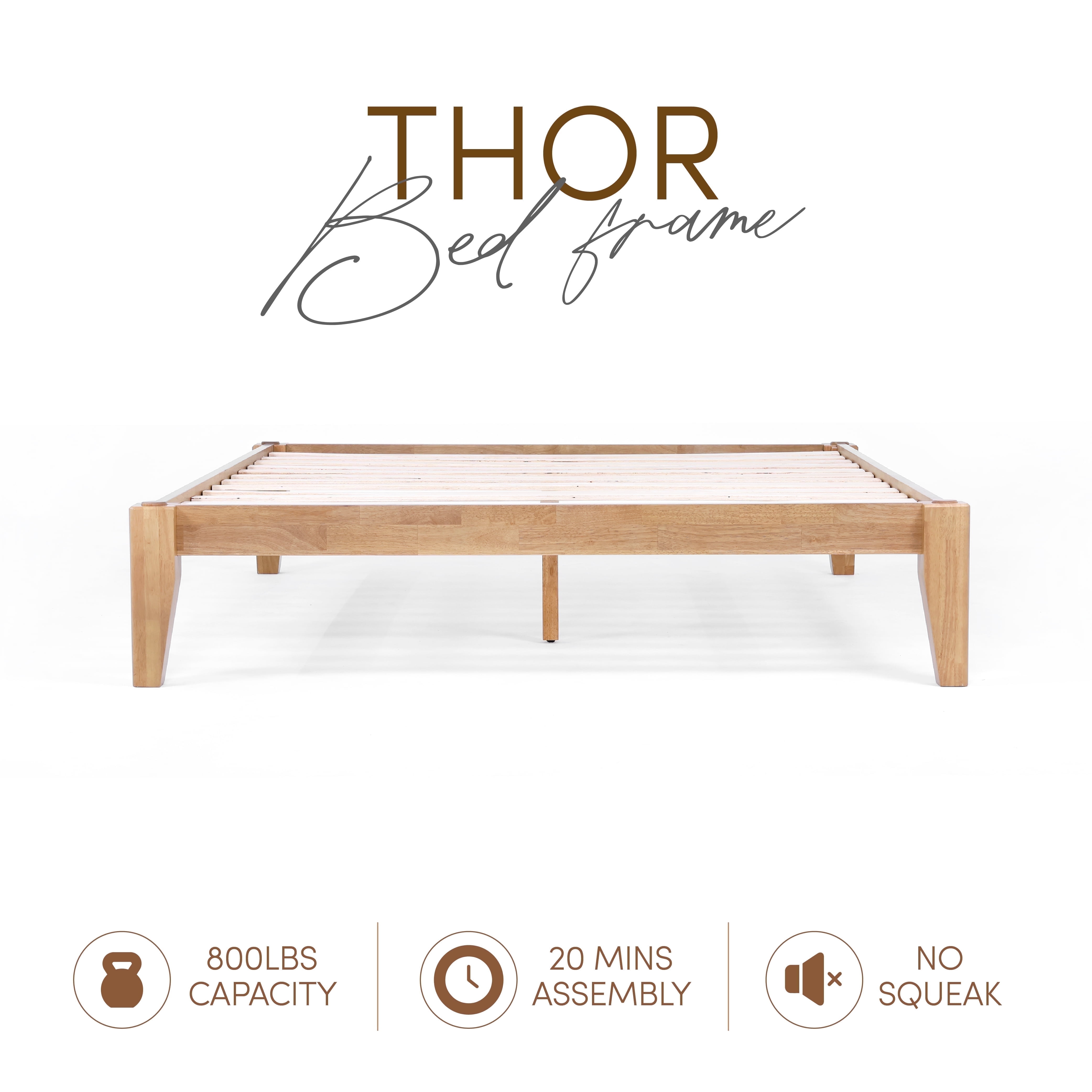 allforwood Thor Solid Wood Bed Frame - Queen Size - Japanese Joinery Bed Frame - Wood Slat Support - No Box Spring Needed - Easy Assembly - Minimalist & Modern Style (Light Oak, Queen)