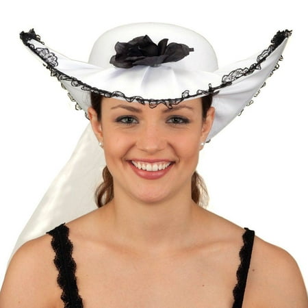 White Southern Belle Hat W/ Veil Ladies Kentucky Derby Flower Costume Accessory