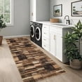 thumbnail image 2 of Washable Runner Rug 2x6 Modern Entryway Rug Tartan Plaid Non Slip Kitchen Rugs Rustic Bedroom Area Rug Hallway Runners Soft Carpet Bath Mat Stain Resistant Throw Rugs for Laundry 2'x6' Brown, 2 of 7